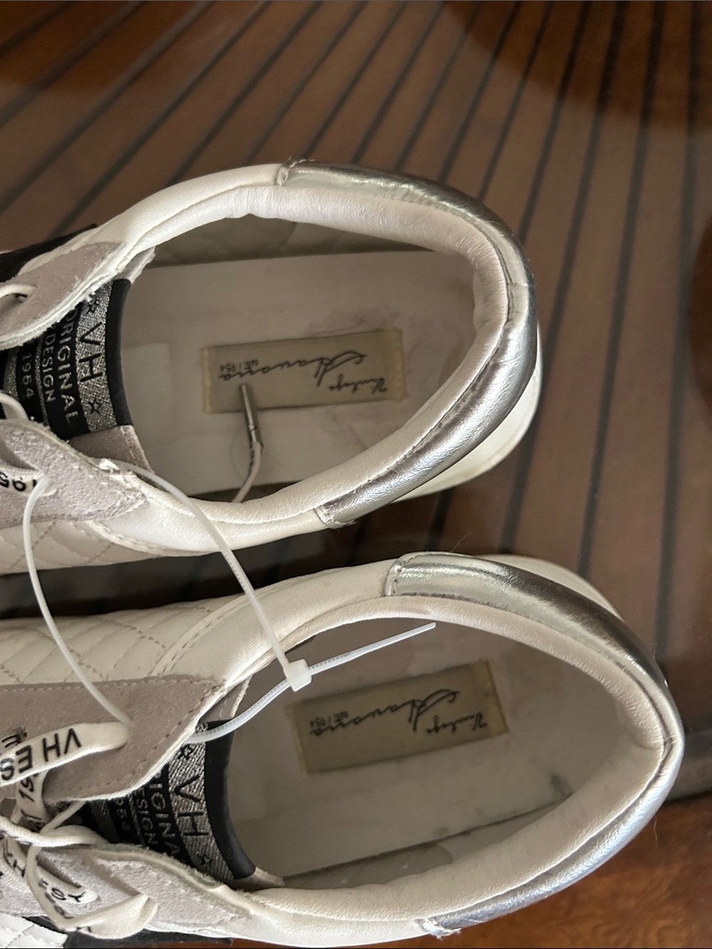 Vintage Havana White and Black Quilted Athletic Sneakers - Picture 3 of 5